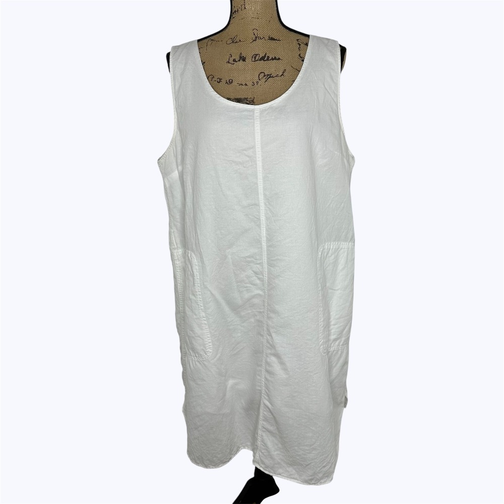 Eddie Bauer White Linen Blend Midi Dress Pockets Coastal Summer Lagenlook Sz XL